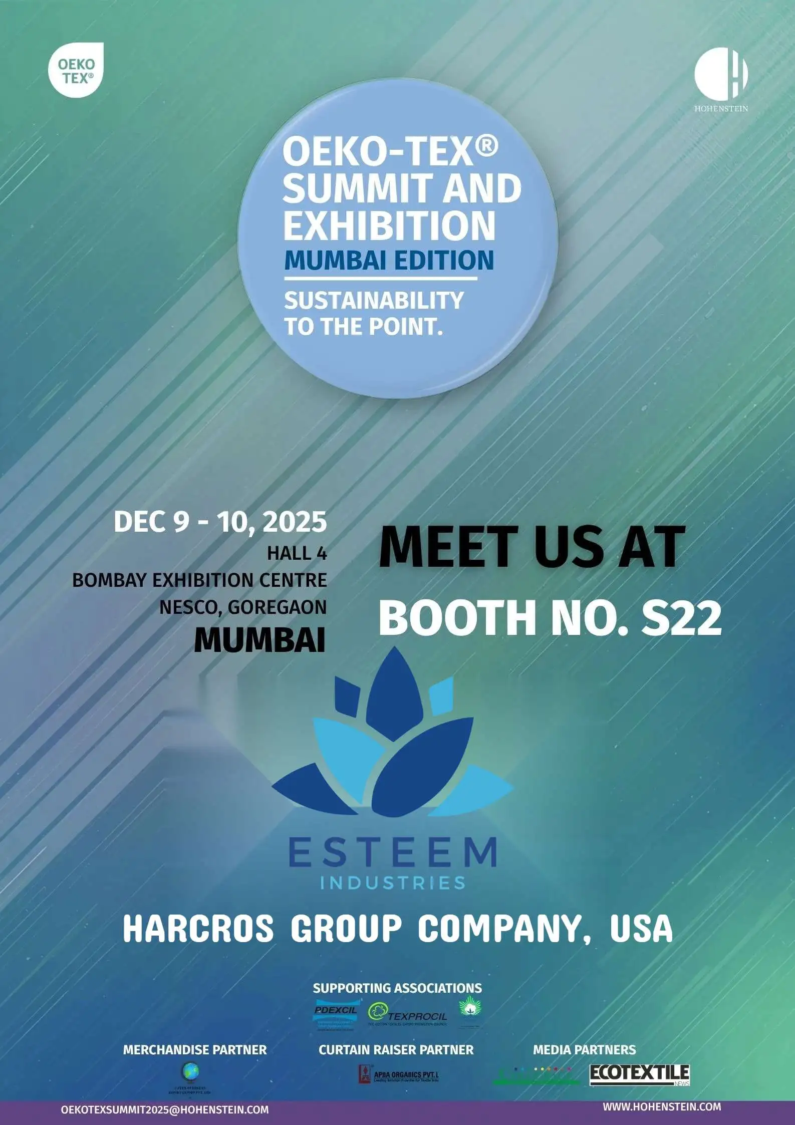 OEKO-TEX Summit and Exhibition at Bombay Exhibition Centre NESCO - Esteem Industries Hall 4 Booth S22