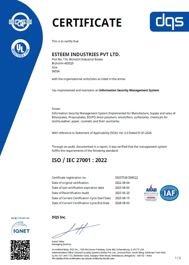 ISO 27001 Information Security Management System certification - Esteem Industries